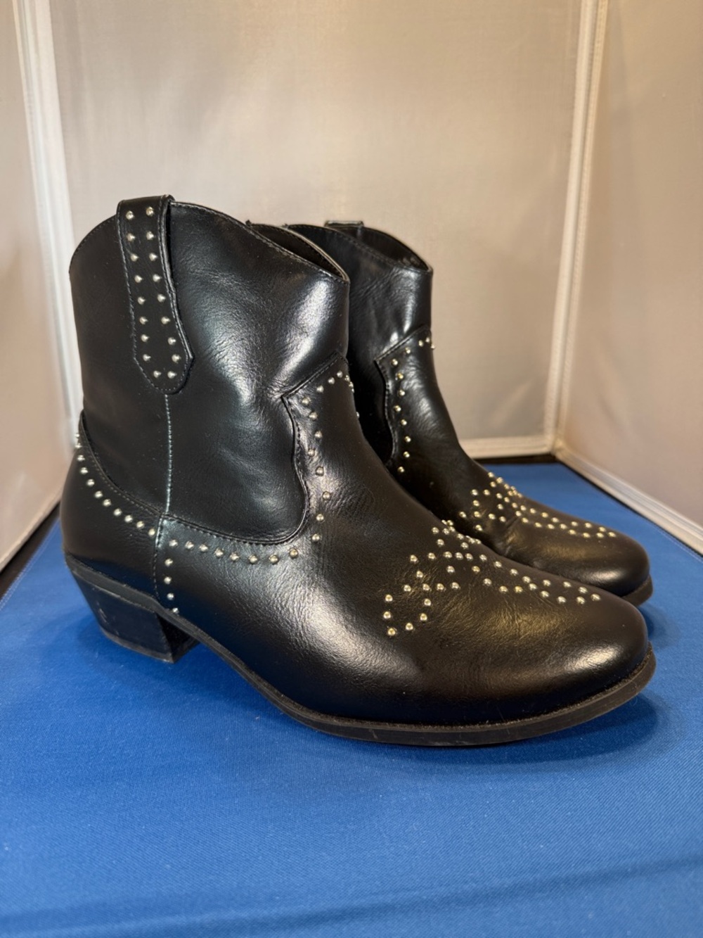 Black Studded Western-Inspired Ankle Booties